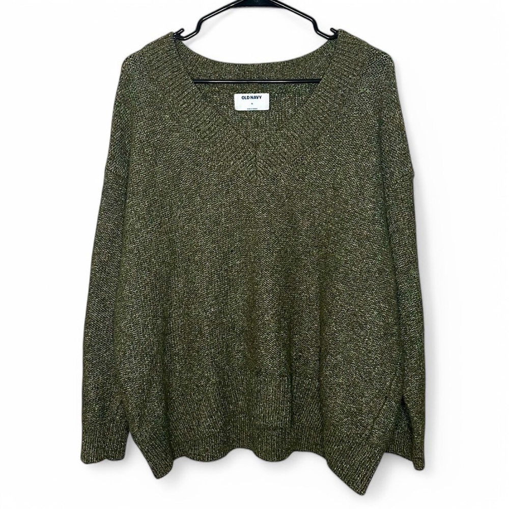 Old Navy Womens Green Multi Pullover Sweater Chunk Knit V Neck Long Sleeve XL